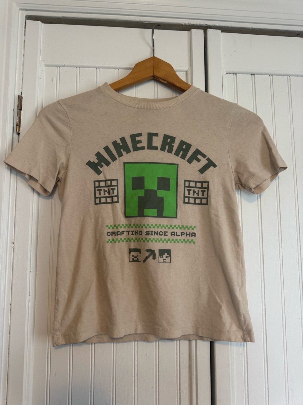Old Navy Beige Minecraft Graphic Tee with Green Creeper